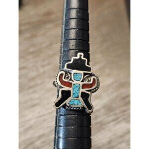 925 Sterling Silver Zuni Turquoise Native American Ring Size 4.5 - 5.88g